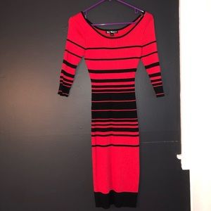 Red and Black Striped Long Sleeve Dress